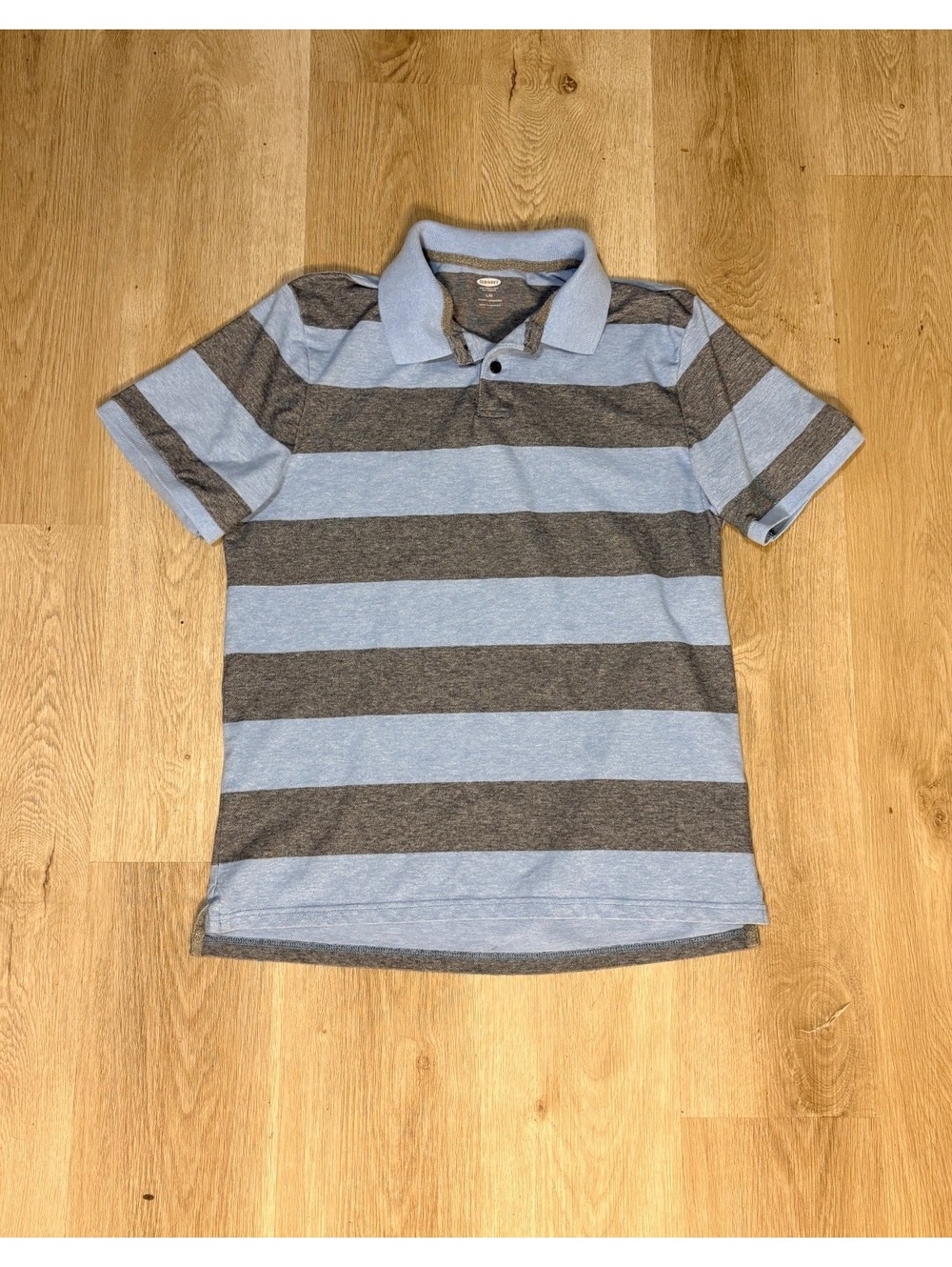Old Navy Blue & Grey Striped Polo Men’s Size Large Collared Shirt Skater Baggy